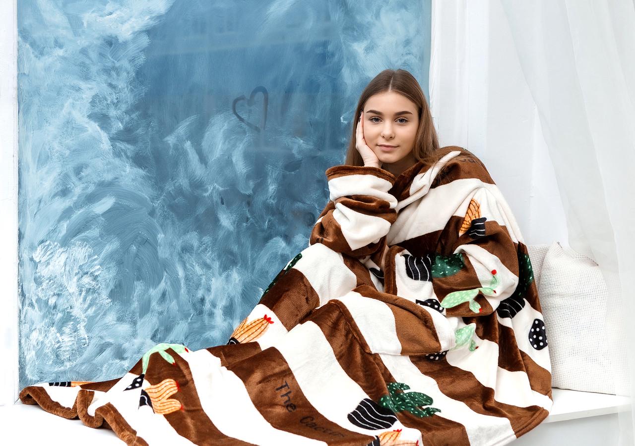 Плед с рукавами и рисунком 2082558680 200x160 см Коричневый (2082558680) - фото 3