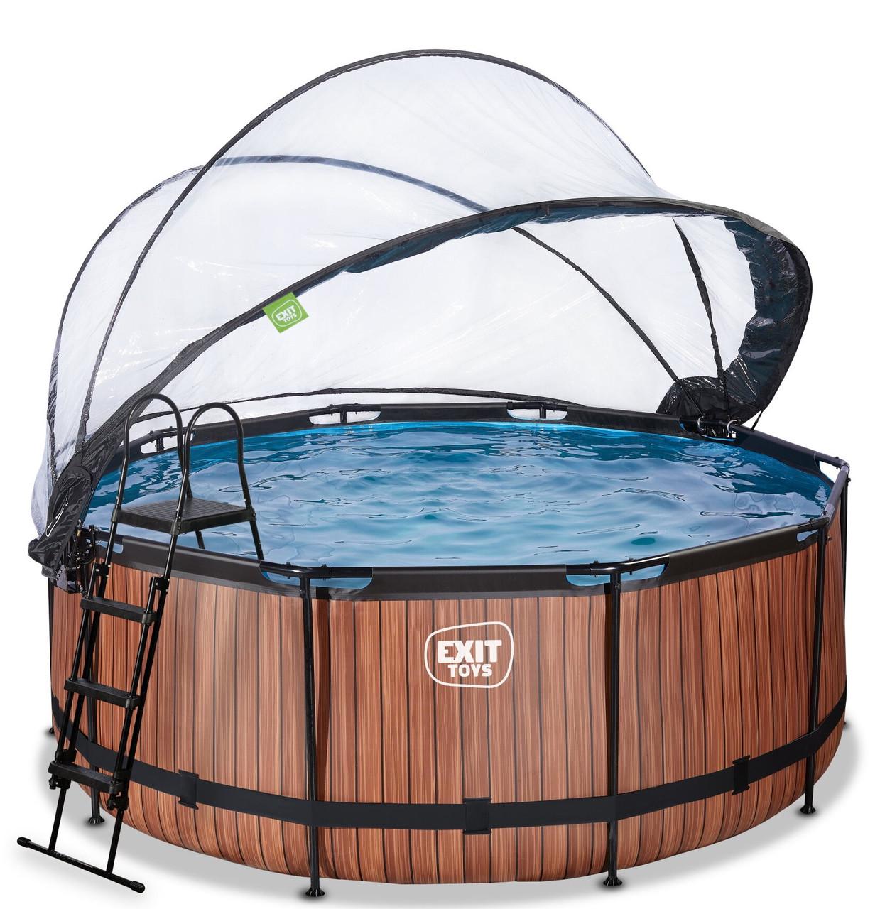 Бассейн Exit каркасный круглый с куполом и тепловой насос и песочный фильтр 360х122 см Дерево