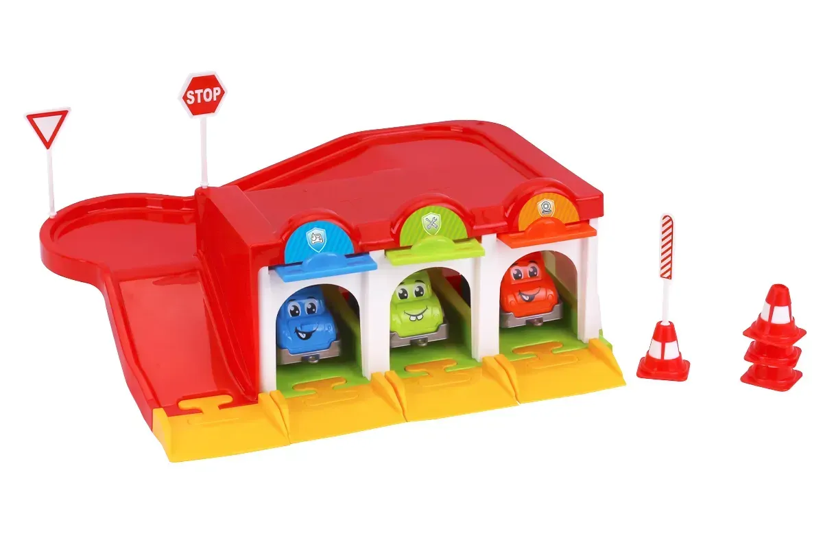 Паркінг іграшковий ТехноК з машинками і дорожними знакам з пластику 35,5х23,5х13 см Різнокольоровий (150-98-TH8584)