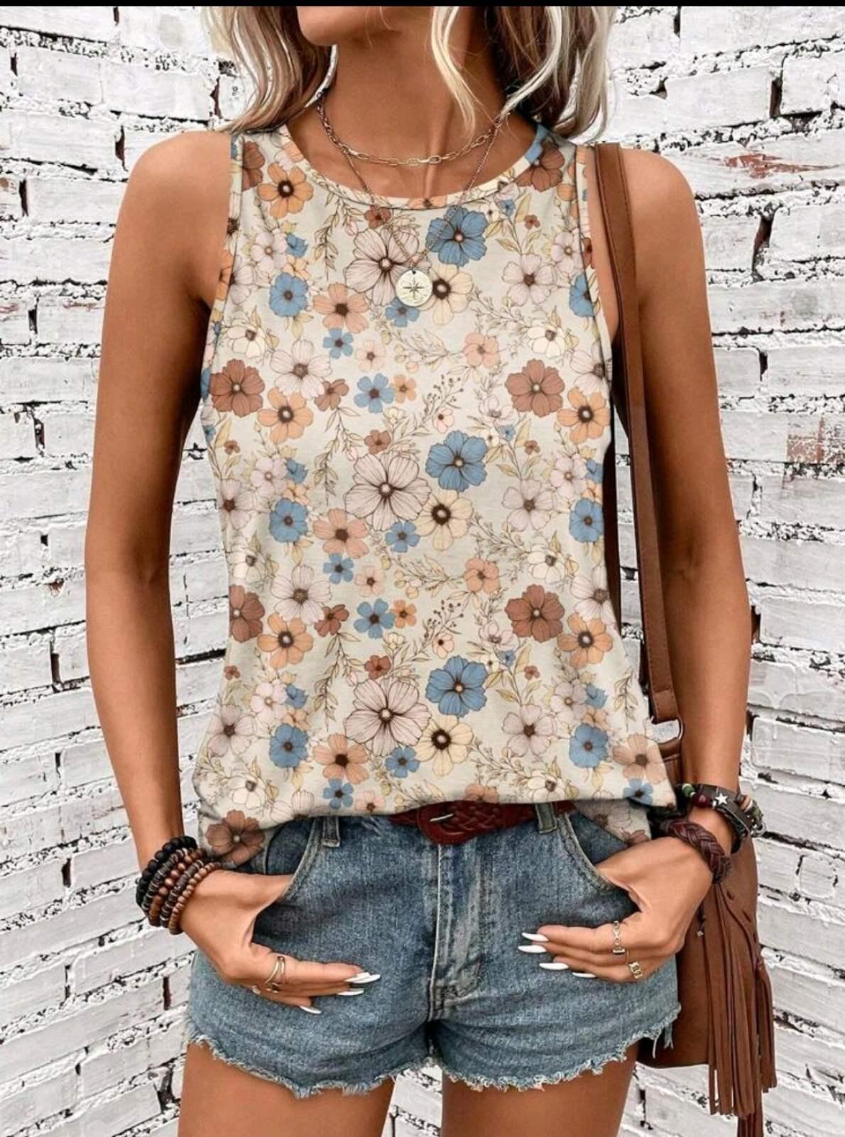 Майка женская Floral Print ХS Бежевый (27319213) - фото 3 Майка женская Floral Print ХS Бежевый (27319213) - фото 3