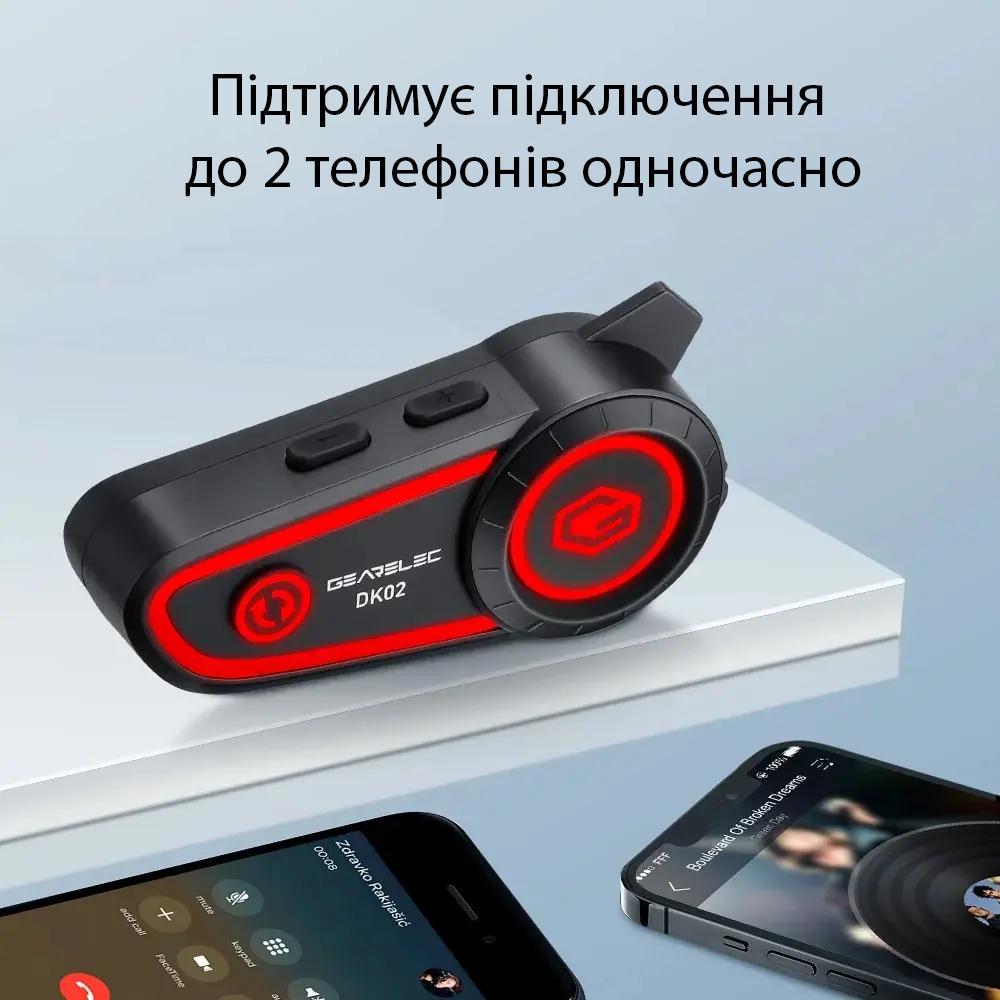 Мотогарнитура беспроводная GEARELEC DK02 Bluetooth 5.2 для шлема водонепроницаемая Черный (87295815) - фото 3