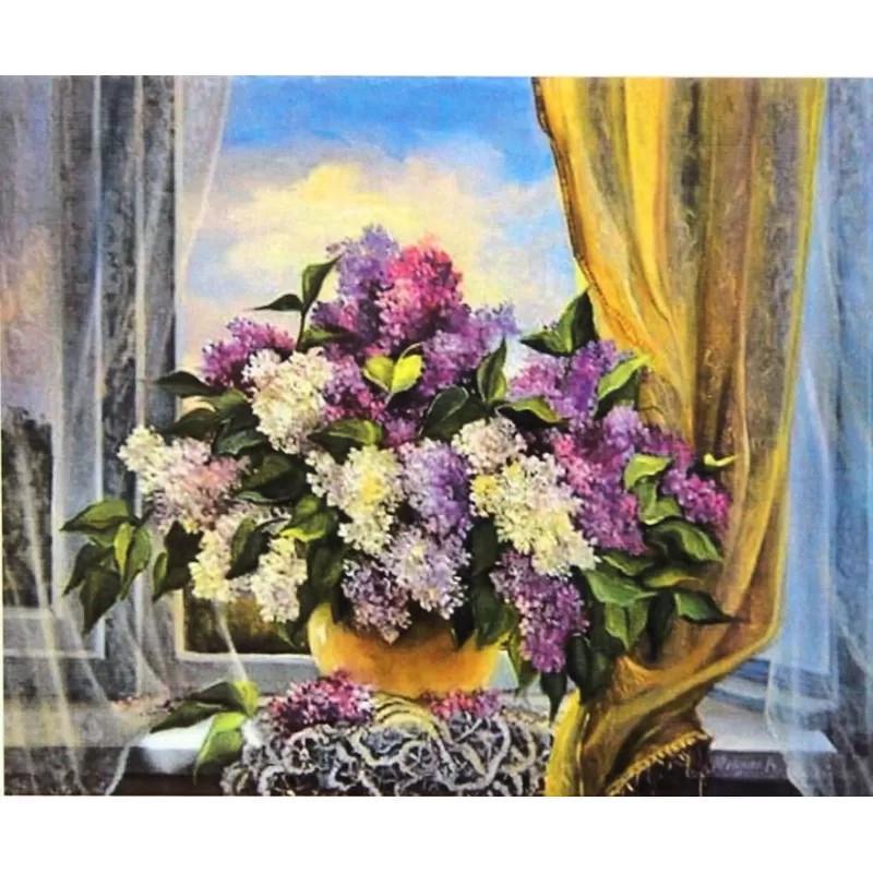 Алмазна вишивка Бузок на столі повна викладка 5D 30х40 см (1584536228)