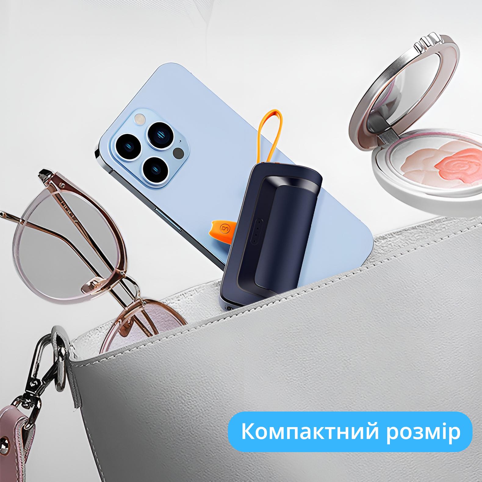 Акумулятор портативний 5000 мАг Power Bank з Lightinig портом і кабелем Type C Блакитний - фото 7