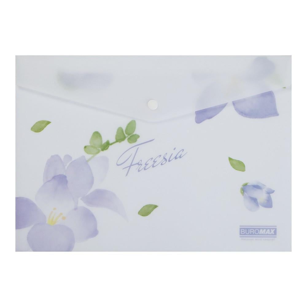 Папка-конверт А4 на кнопке Buromax FREESIA ARABESKI BM.3943-26 матовый полупрозрачный пластик Сиреневый (4823126805634)