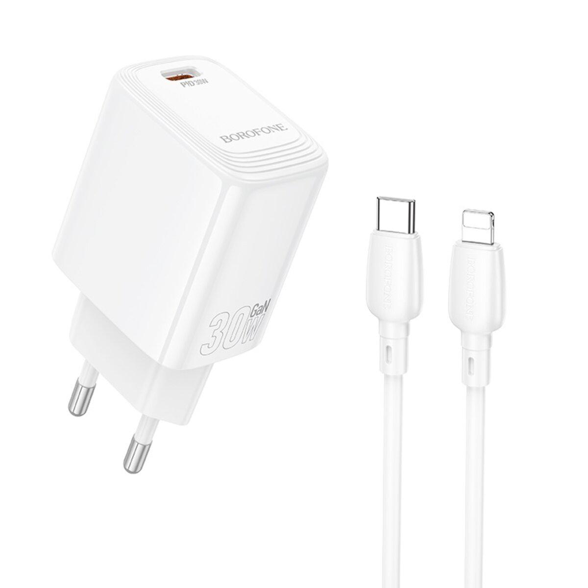 Зарядний пристрій BOROFONE BN28 Fuente 30W PD з USB-C портом і кабелем Type-C to Lightning, White (26077356)