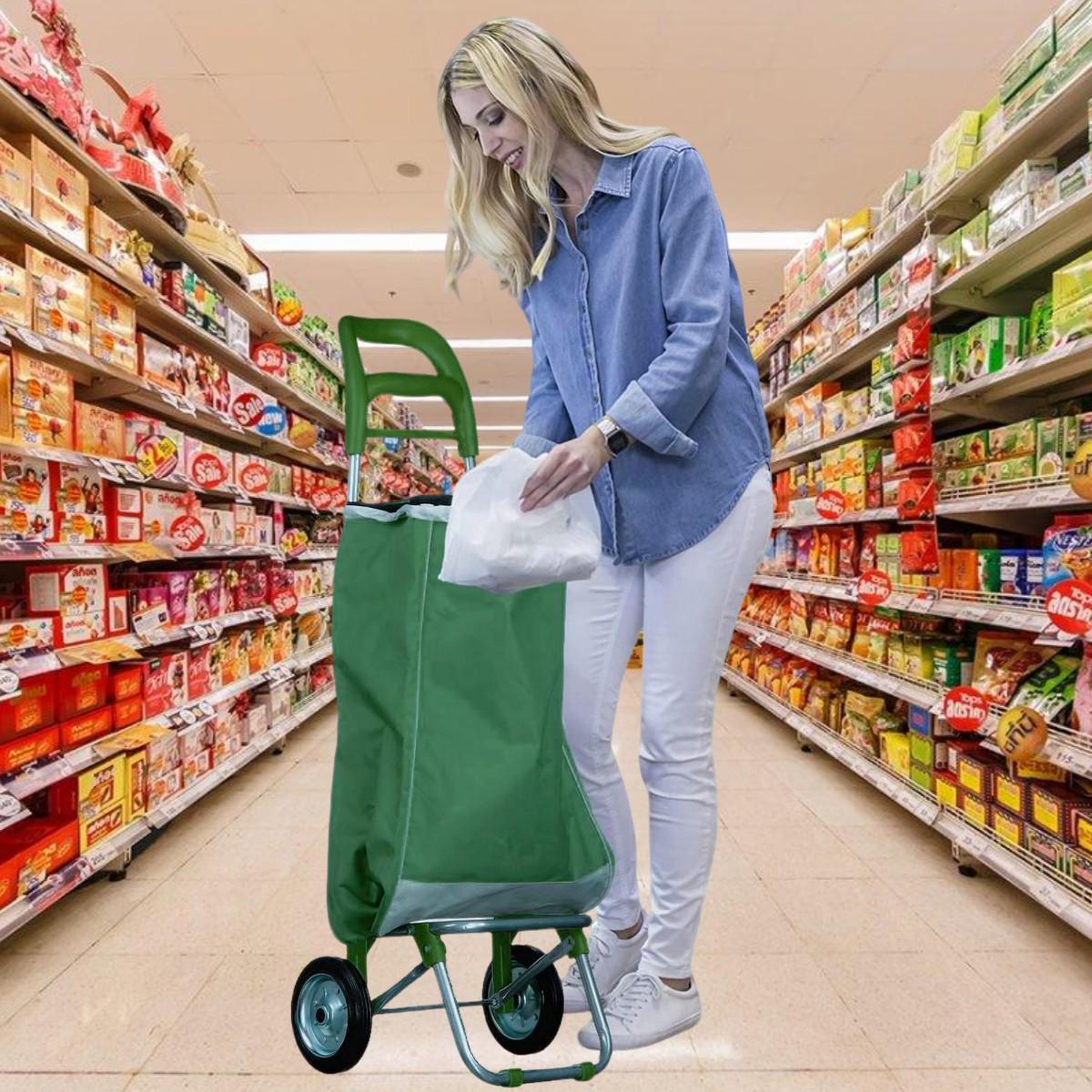 Тачка сумка Shopping bag з залізними колесами до 25 кг 34х27х94 см Зелений - фото 4 Тачка сумка Shopping bag з залізними колесами до 25 кг 34х27х94 см Зелений - фото 4