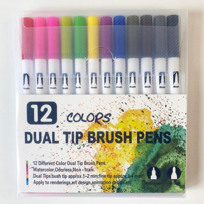 Маркеры-линеры Dual Tip Brush Pens на водной основе двухсторонние 12 шт Маркеры-линеры Dual Tip Brush Pens на водной основе двухсторонние 12 шт