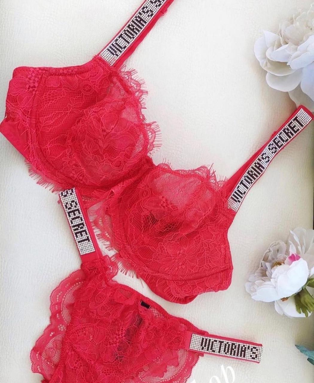 Комплект жіночої нижньої білизни Victoria's Secret з принтом 85С-L Червоний (8070) - фото 2 Комплект жіночої нижньої білизни Victoria's Secret з принтом 85С-L Червоний (8070) - фото 2