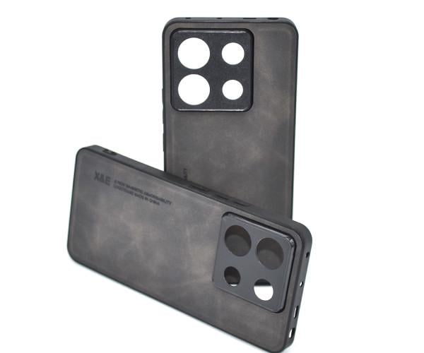 Кожаный чехол - накладка X&E для Xiaomi Redmi Note 13 Pro 5G/Poco X6 с металлической вставкой Черный