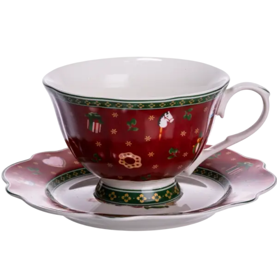 Чашка фарфоровая Christmas с блюдцем