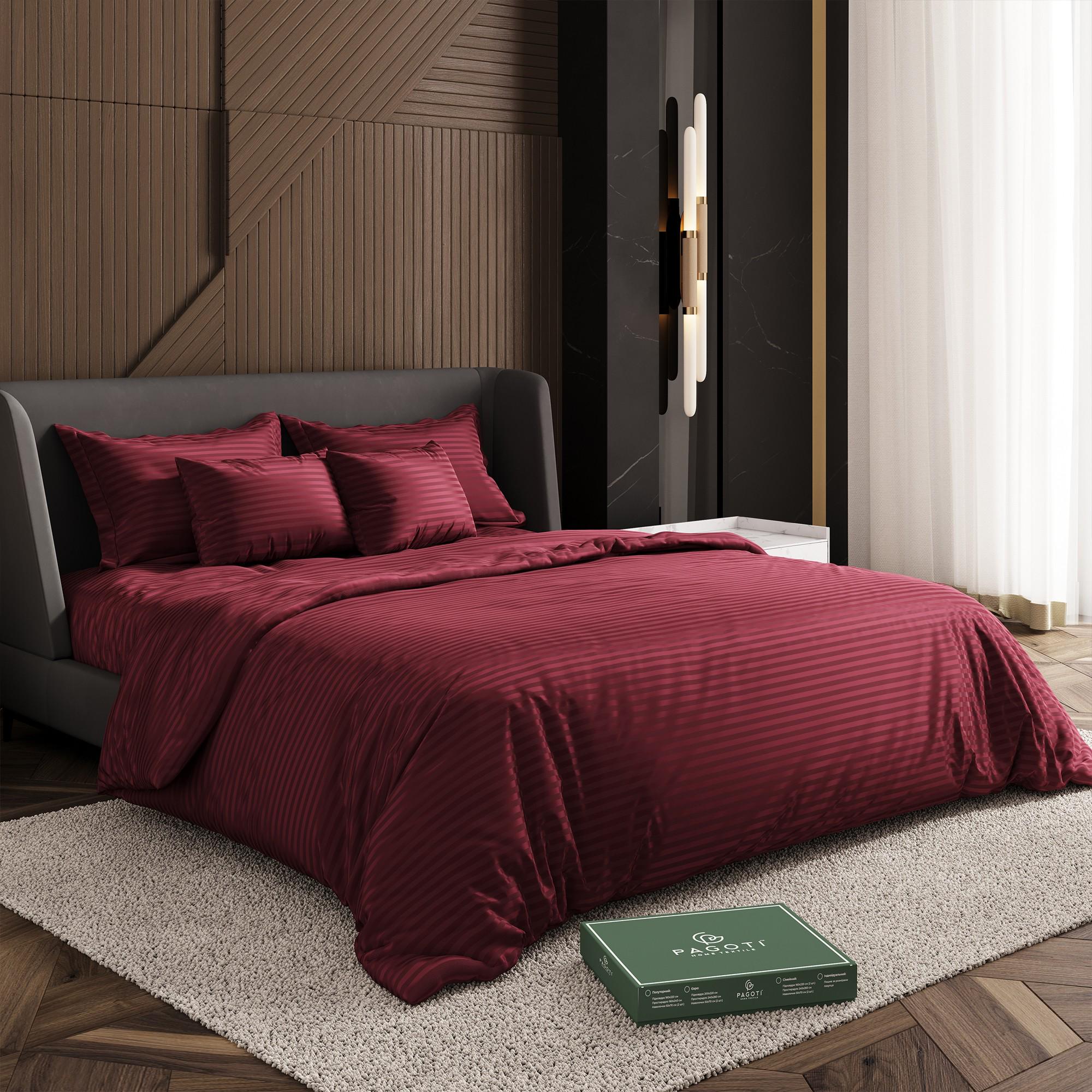 Комплект постільної білизни страйп-сатин PAGOTI Maestro king size 4х50х70/4х70х70 см Бордовий