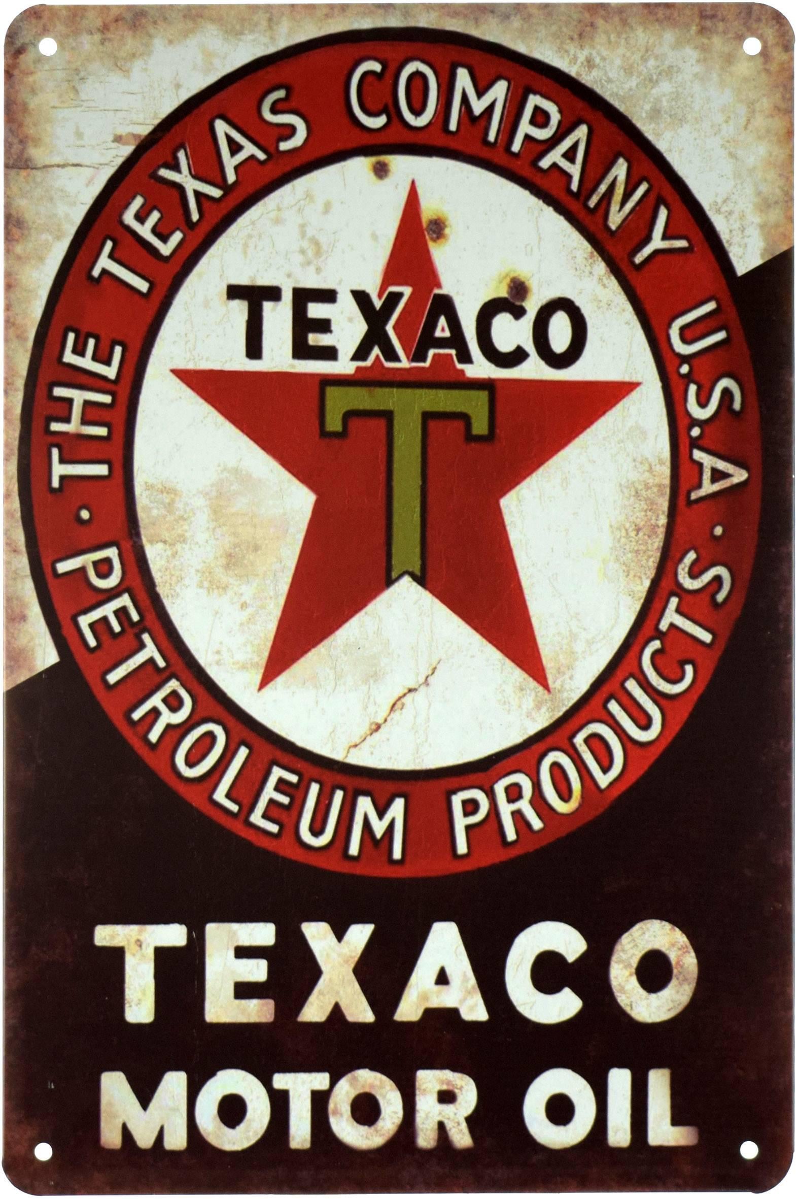 Табличка металлическая Texaco Motor Oil The Texas Company USA Petroleum Products 20x30 см