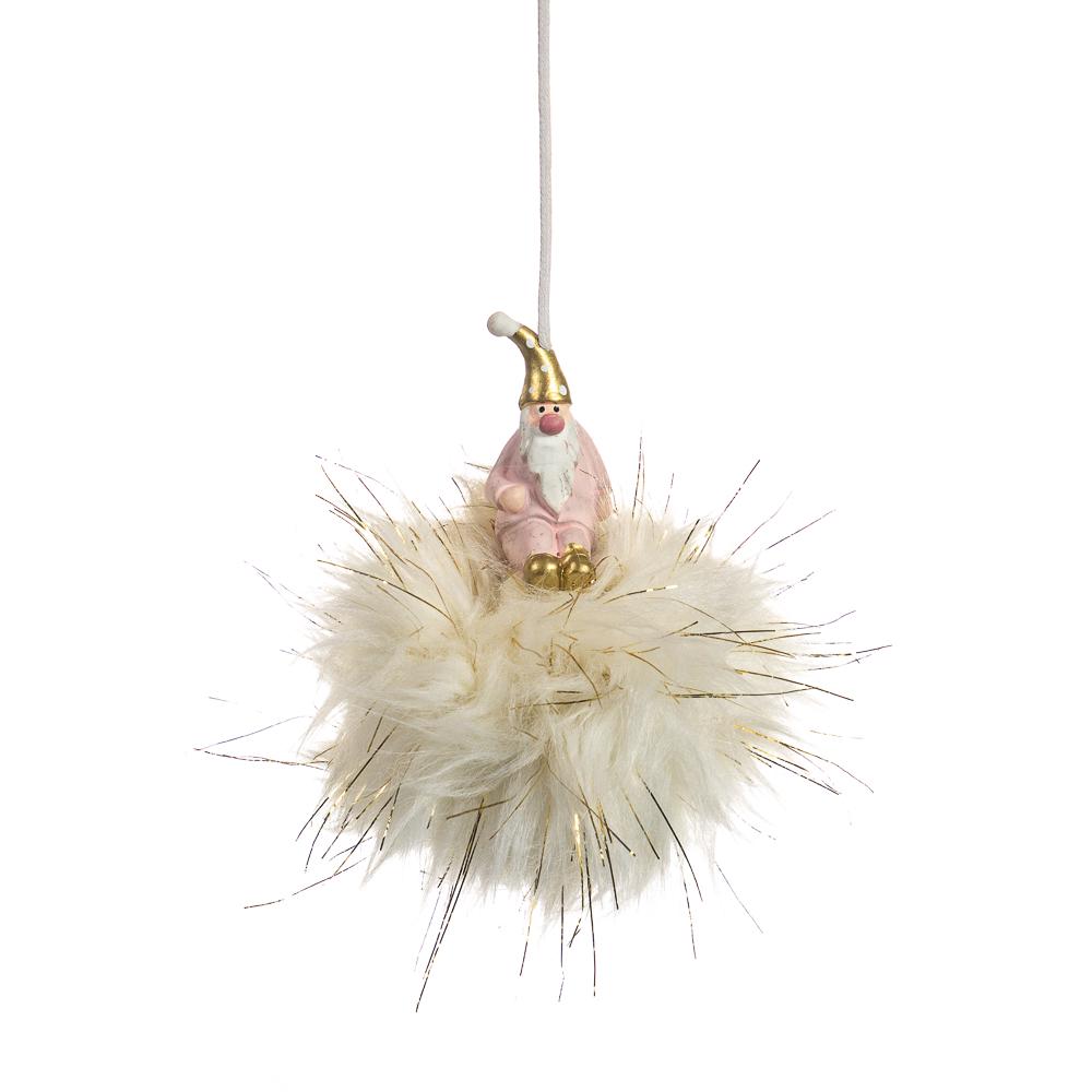 Подвеска новогодняя керамическая на елку Elisey Пушистый гном Серебряный (NH-106-K-227)