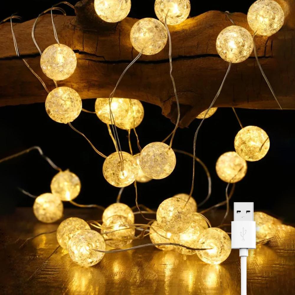 Гирлянда светодиодная Хрустальные шарики 50 LED на батарейках и USB 8 режимов IP44 5 м Теплый белый Гирлянда светодиодная Хрустальные шарики 50 LED на батарейках и USB 8 режимов IP44 5 м Теплый белый