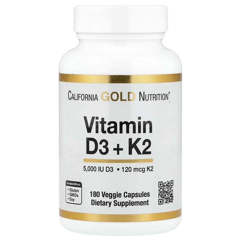 Вітаміни California Gold Nutrition Vitamin D3 + K2 180 рослинних капсул (31414563)