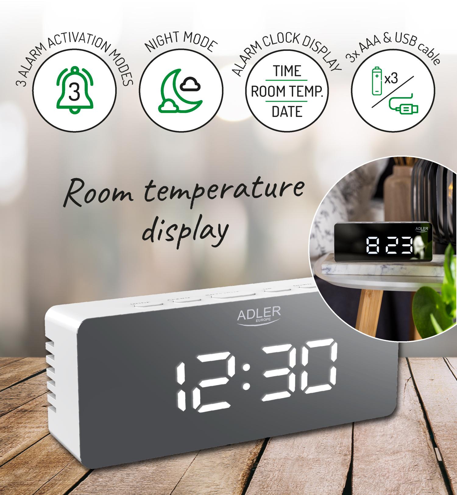 Часы Adler AD 1189 с термометром USB питания 3 режима сигнала (04085) - фото 10 Часы Adler AD 1189 с термометром USB питания 3 режима сигнала (04085) - фото 10