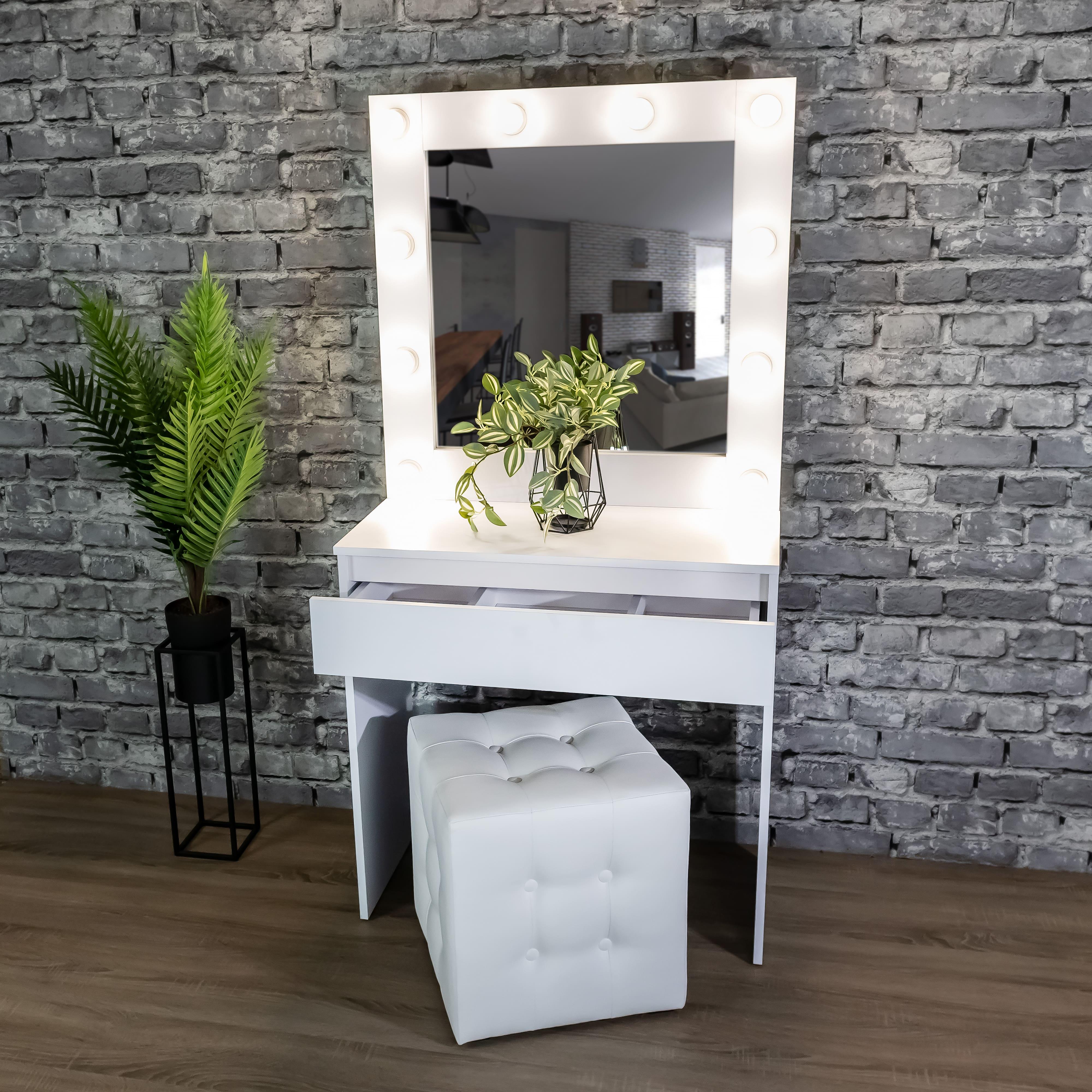 Стіл макіяжний з Led лампами та шухлядою 160х80х40 см Білий (01/1) - фото 6