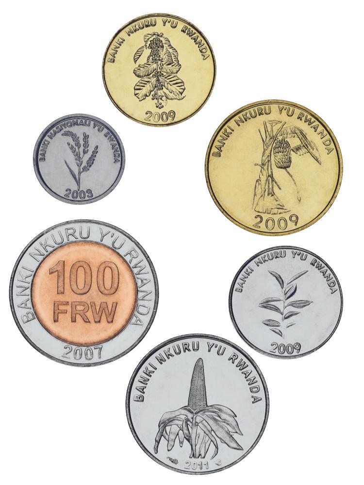 Коллекционные монеты Руанда 6шт. 2003-2011 UNC 1/5/10/20/50/100 франков (М22195)