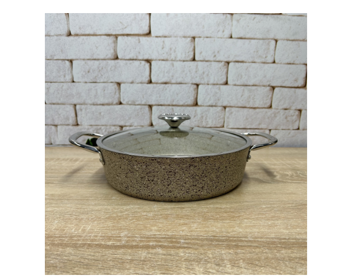 Кастрюля-сотейник OMS из литого алюминия с крышкой для газа и индукции 3,8 л Песочный (3316-3.8) - фото 2