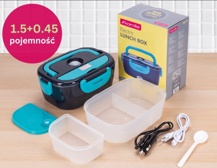 Ланч-бокс електричний Kamille Vizo із двома ємностями 1,5/0,45 л автомобільний Чорний/Блакитний (2170) - фото 12