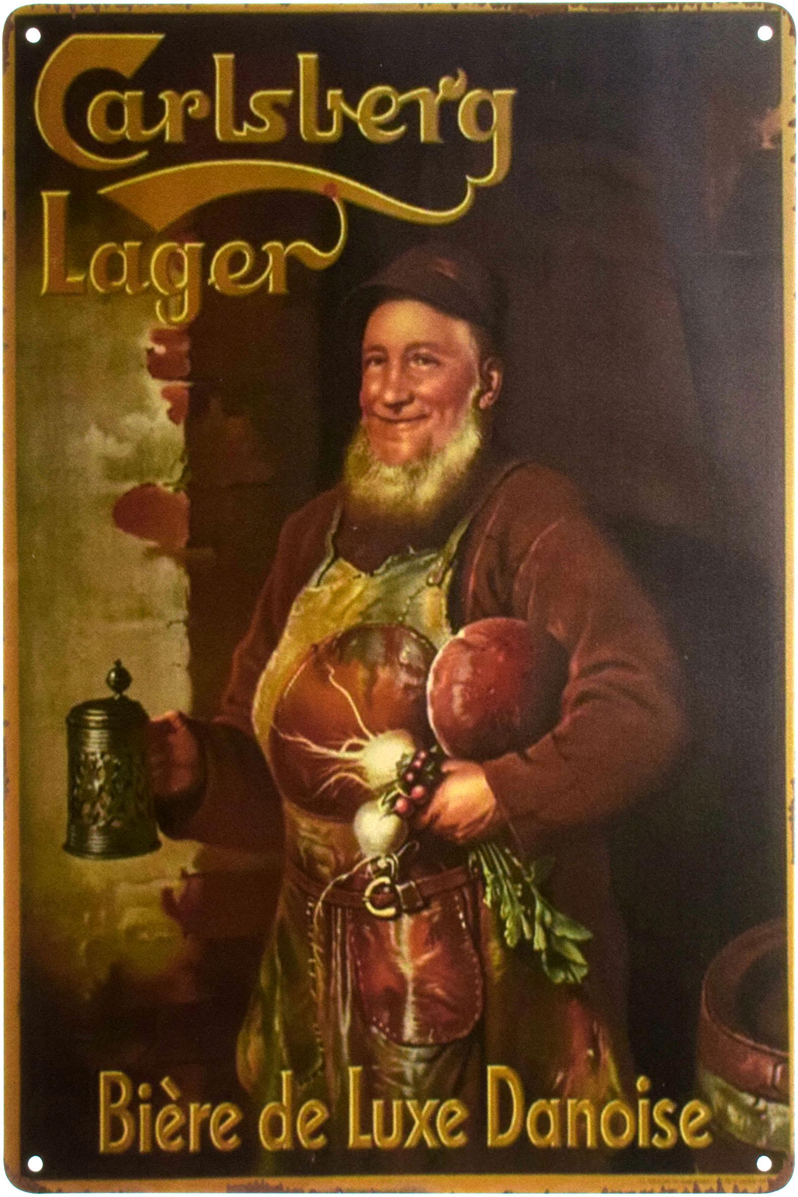 Табличка металлическая Carlsberg Lager Bière De Luxe Danoise 20x30 см