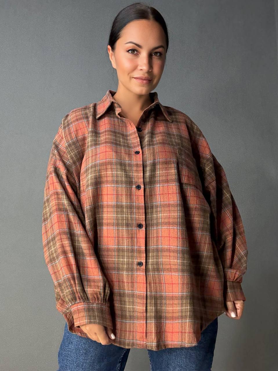 Рубашка женская A-N 8313 в клетку оверсайз широкая хлопковая OS Оранжевый (5132) - фото 1 Рубашка женская A-N 8313 в клетку оверсайз широкая хлопковая OS Оранжевый (5132) - фото 1