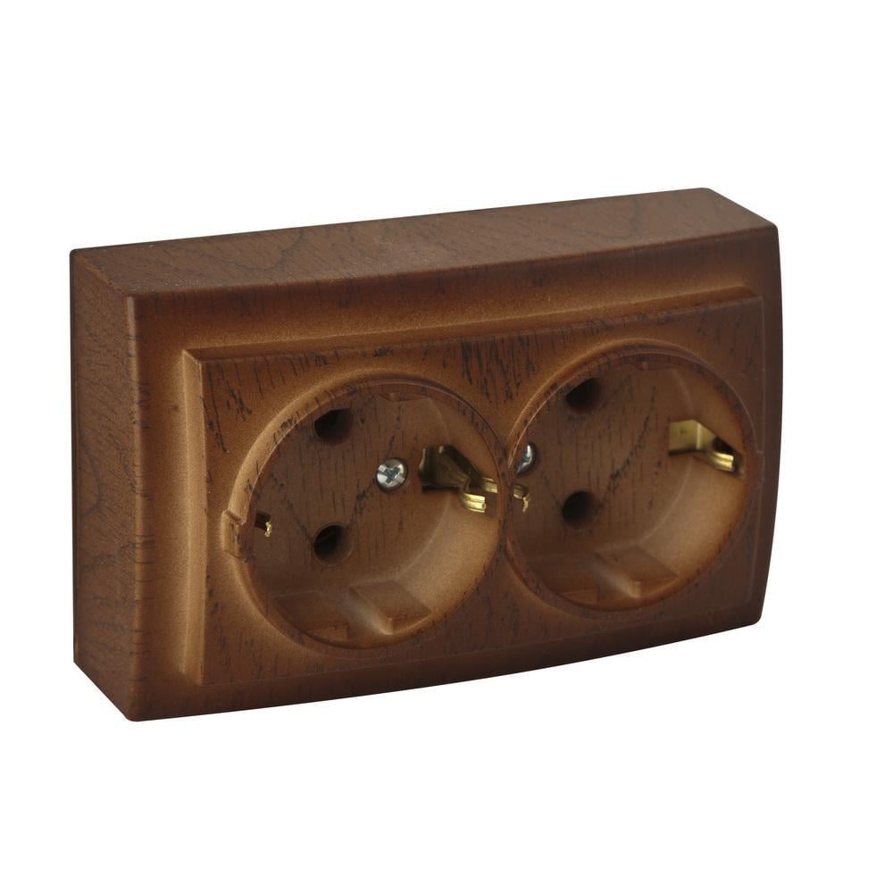 Розетка Nilson Themis подвійна з заземленням Горіх (26271025)