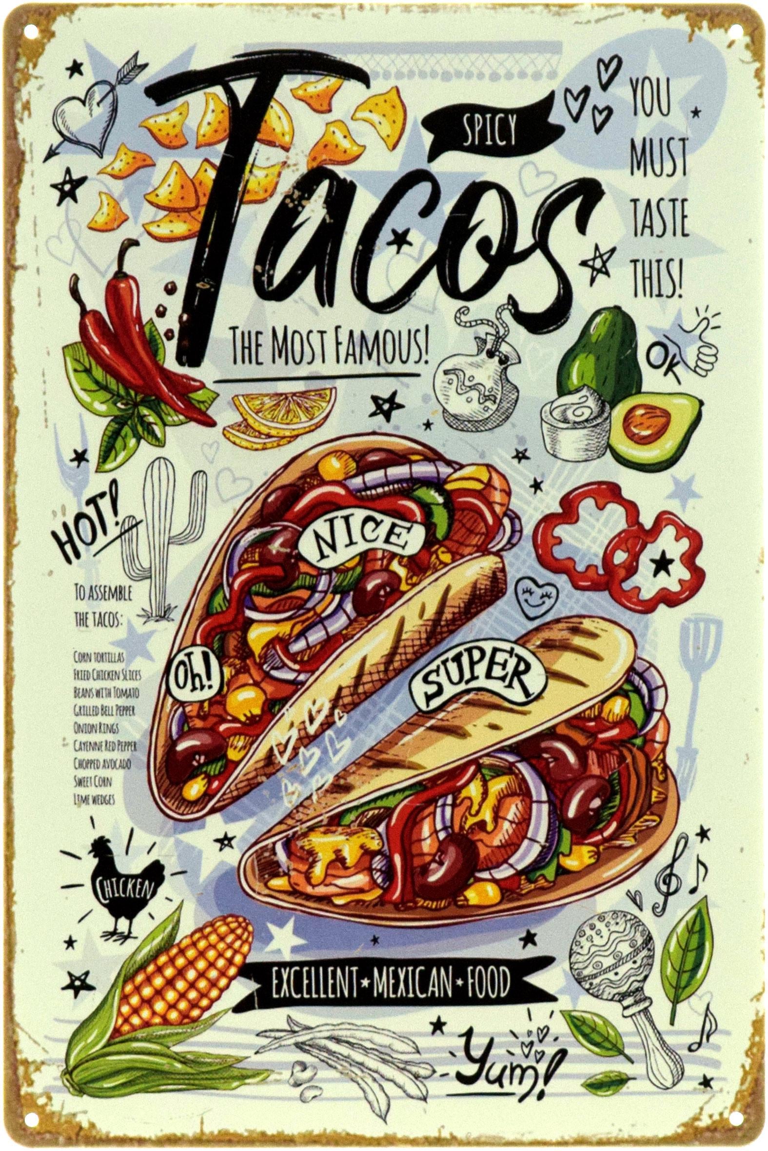 Табличка металлическая "Tacos" 20x30 см (ms-104368)