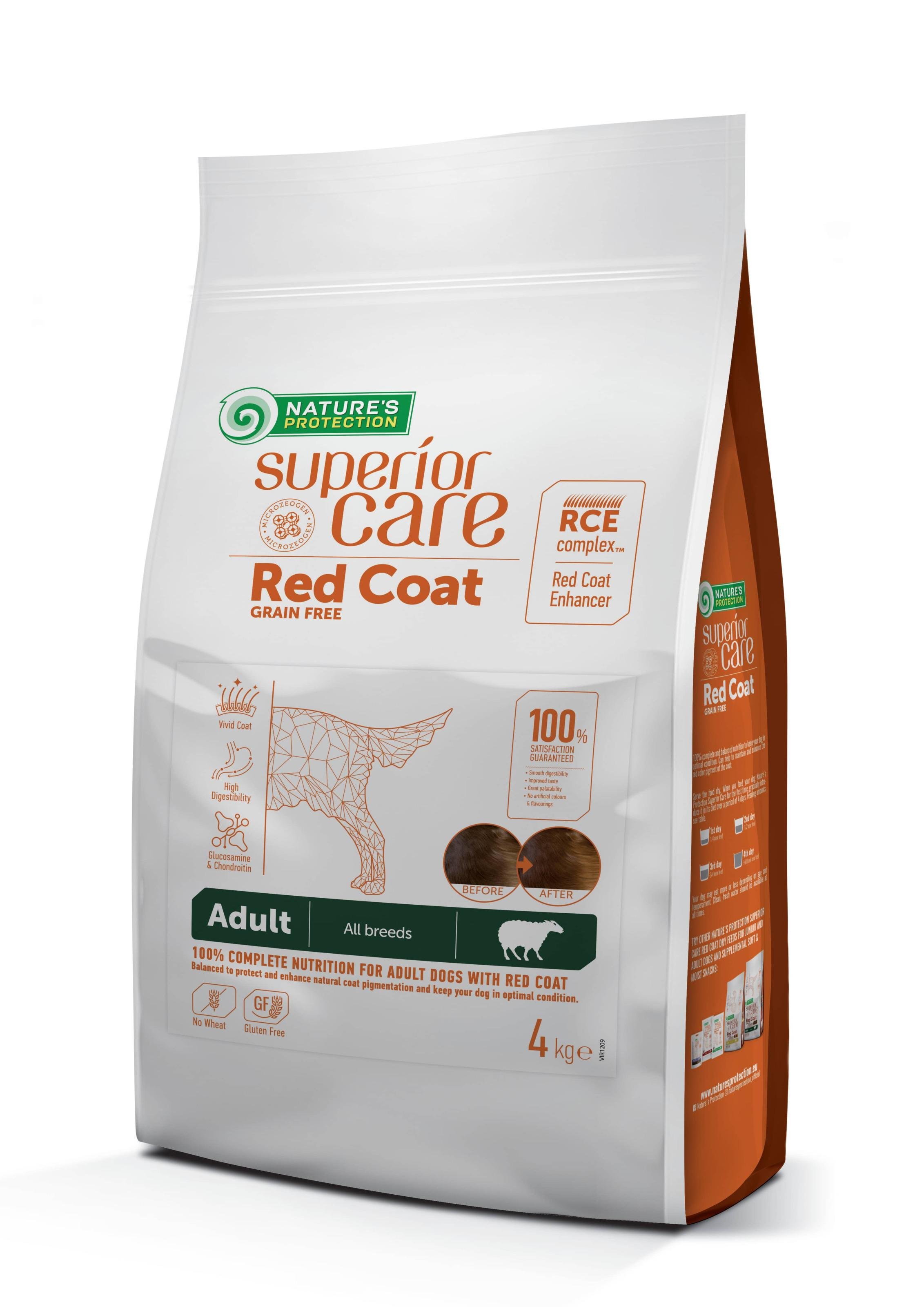 Сухой корм для взрослых собак всех пород с рыжей расцветкой шерсти Superior Care Red Coat Grain Free All Breeds with Lamb 4 кг