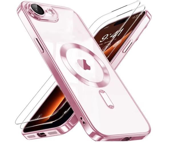 Чехол силиконовый Fashion Shining для iPhone 16e с поддержкой беспроводной зарядки Розовый