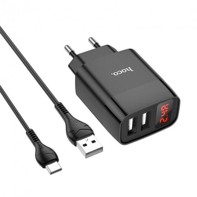 Зарядний пристрій Hoco Type-C Cable Illustrious dual port charger with digital display 2USB 2,4 А 1 м Black (537637) Зарядний пристрій Hoco Type-C Cable Illustrious dual port charger with digital display 2USB 2,4 А 1 м Black (537637)