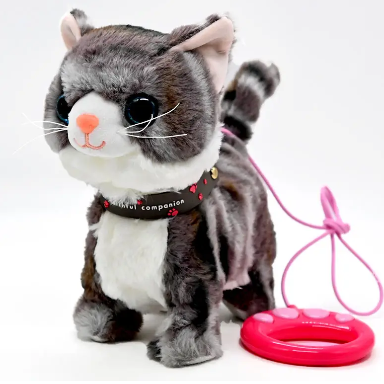 Интерактивная игрушка Киса на поводке поет на английском языке Серый (28443709)