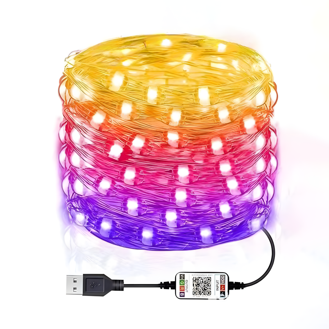 Гирлянда роса умная RGB 20 м от USB 200 LED управление смартфоном Bluetooth IP44