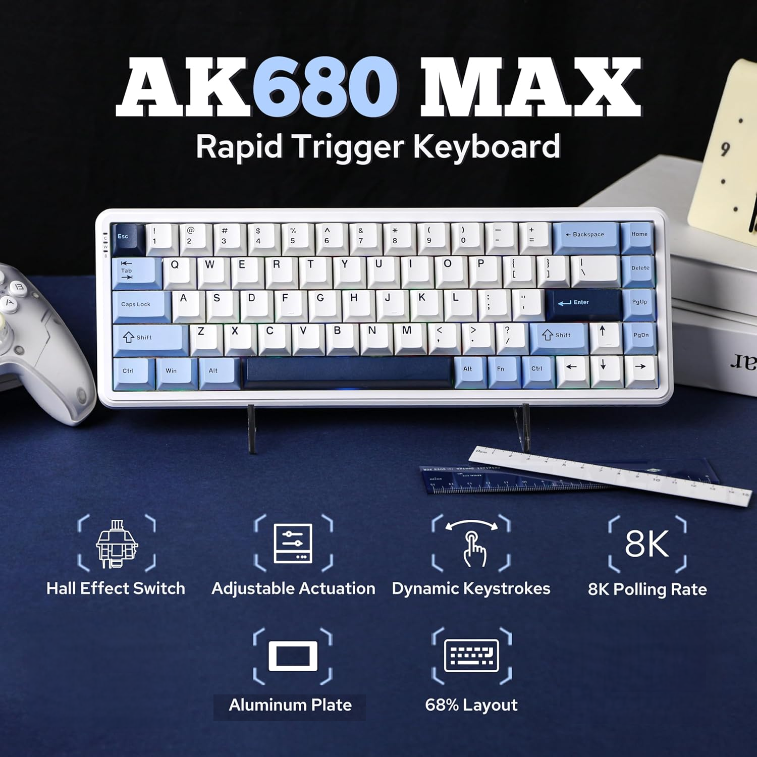 Клавиатура проводная AJAZZ AK680 MAX Flagship Edition Magnetic Switch Blue White (2000170) - фото 9