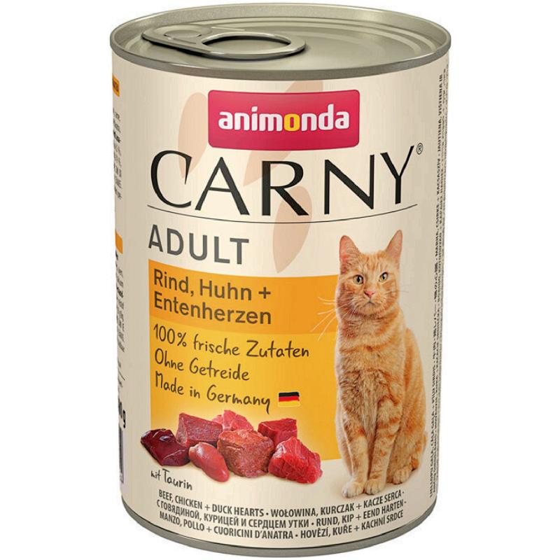 Корм вологий для дорослих котів Animonda Carny яловичина курка та качині серця 400 г (4017721837224)