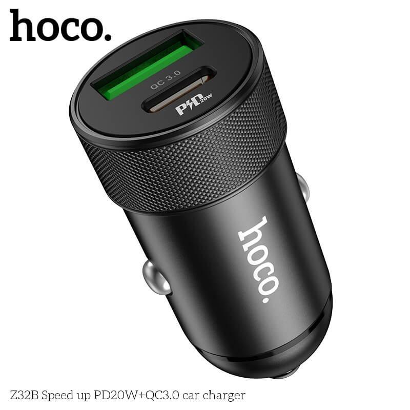 Адаптер автомобільний Hoco Speed ​​Up Z32B 1xUSB/1xType-C 3A 20W Black (37c935a9) - фото 2