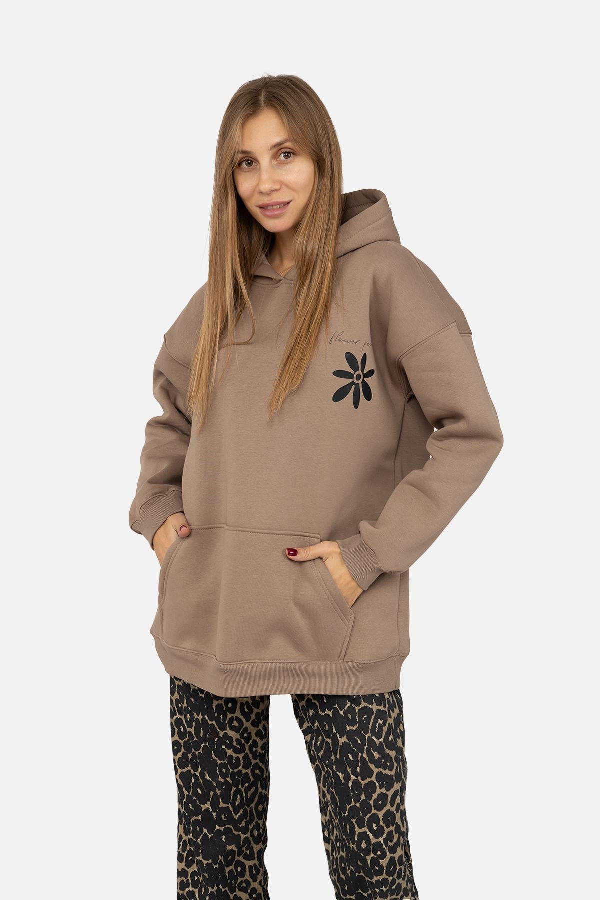 Худи женское ЦБ-00262868 р. 44 Коричневый (SKT001027795)