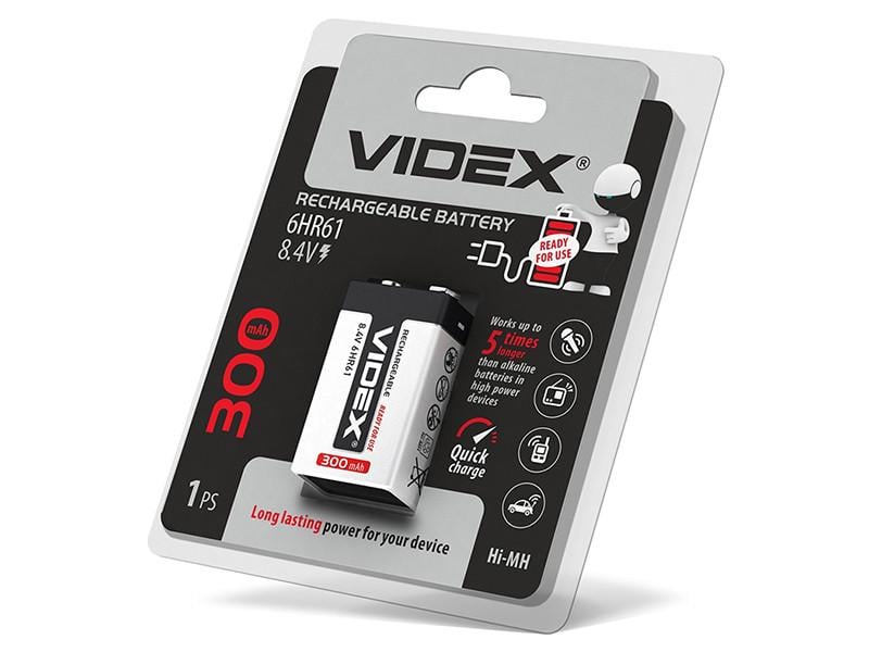 Аккумулятор Videx 6HR61 Ni-MH 300 mAh blister 1 шт. (7293)