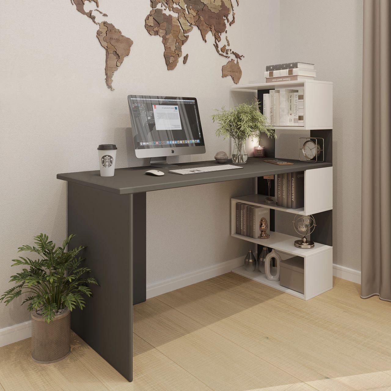 Стол рабочий угловой с полками 1400х600х1200 мм Антрацит/Белый (ST-15)