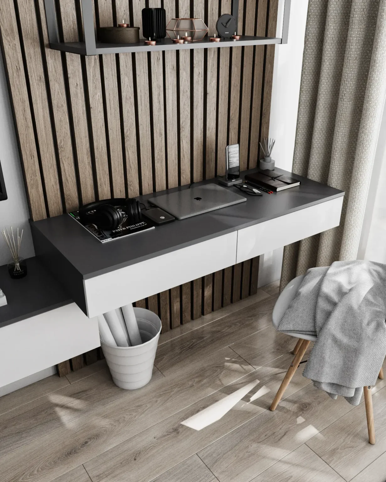 Стіл навісний Nikoshop Т-222 з двома шухлядами 1200х500х160 мм Антрацитовий/Білий (430649876287462876498726487)