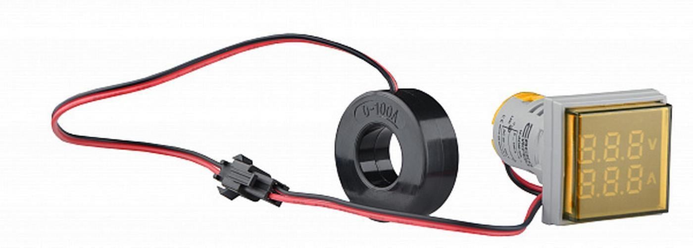 Светосигнальная арматура АСКО-УКРЕМ с индикатором напряжения АС и тока серии U-ADM-VA квадратная ᴓ22 мм Желтый (00000055171)