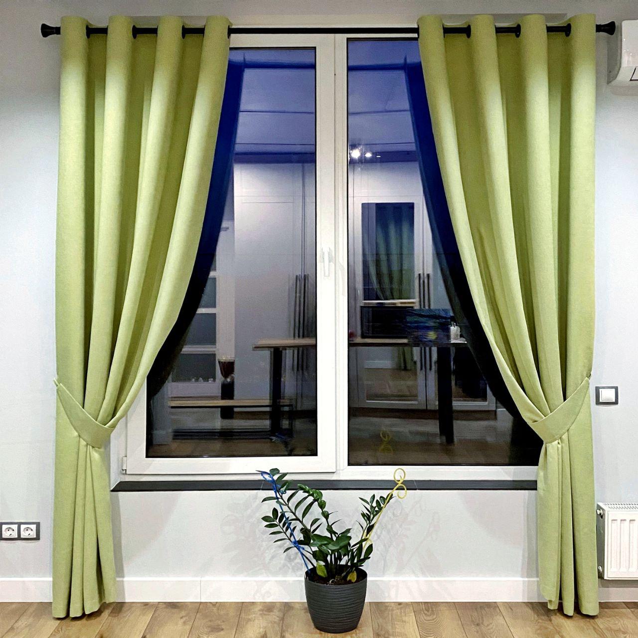 Шторы на черных люверсах с подхватами 175x250 см микровелюр 2 шт. Светло-зеленый (5801207-МТ22/175-BL) - фото 1