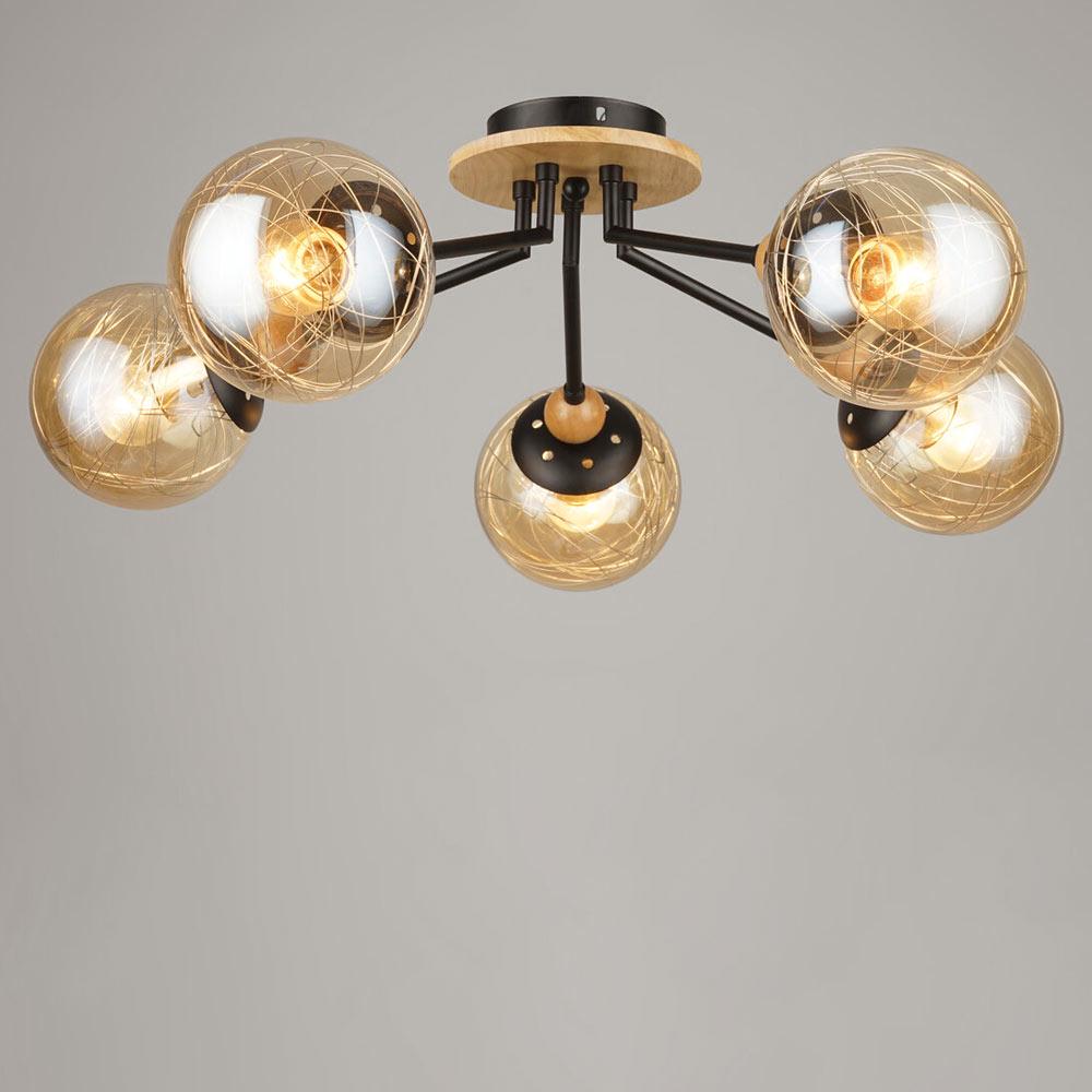 Люстра потолочная молекула Light House SRS-19642/5 Черный/Бежевый/Янтарный