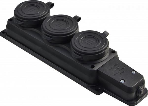 Колодка АСКО-Укрем 16А 2Р+PE IP44 3 гнезда с защитными крышками каучуковая (A0250010009)