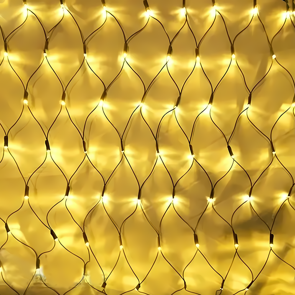 Светодиодная гирлянда сетка 160 LED 2x1,5 м 220В черный провод 8 режимов IP44 Теплый белый