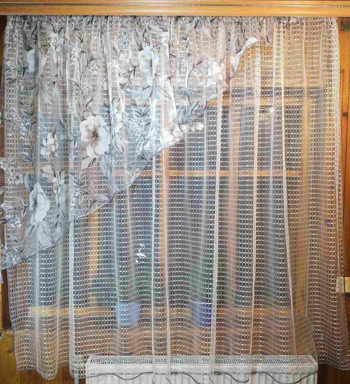 Шторы Фаина левая Молочный/Яблочное цветение/Серый (1252713506)