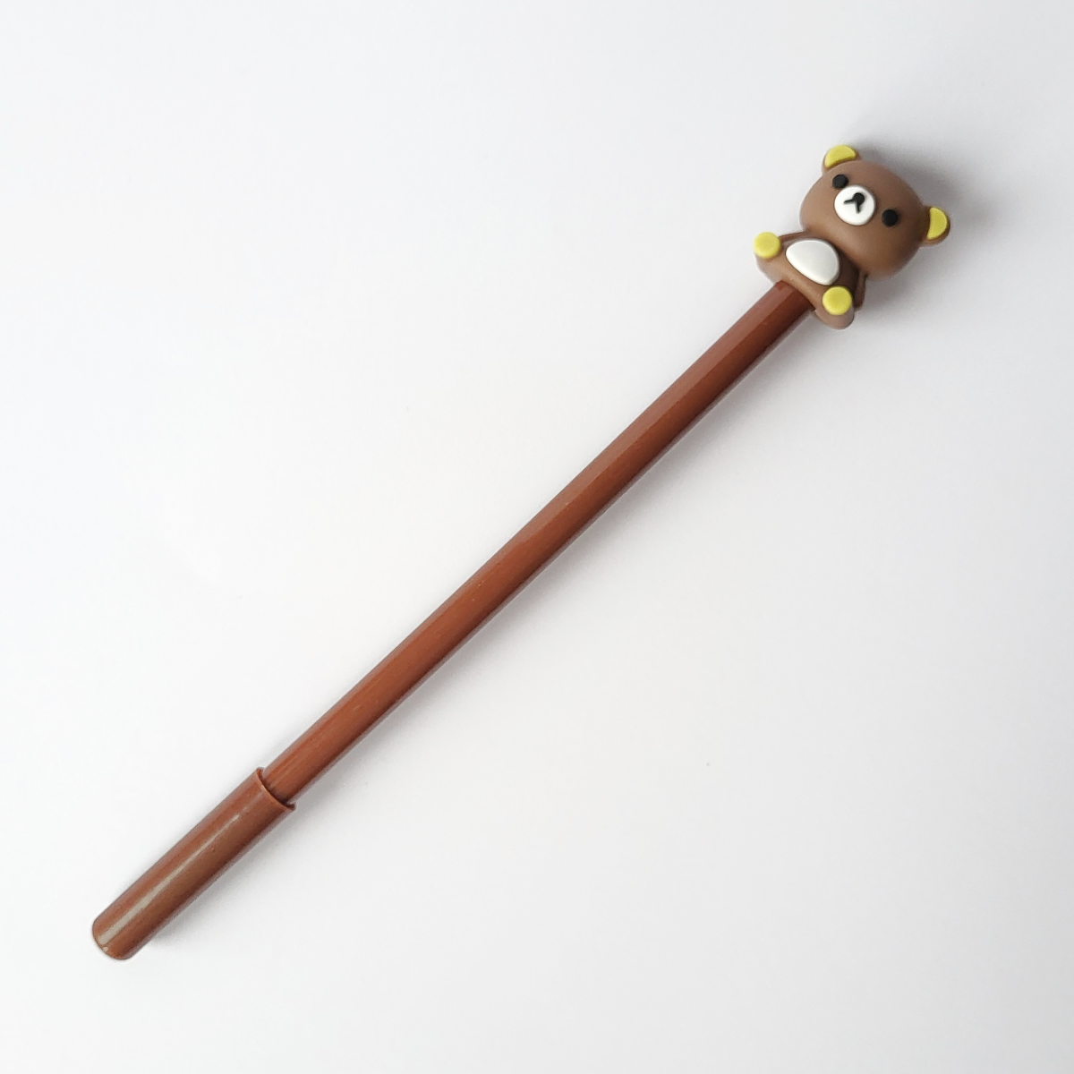 Письмова ручка гелева в корейському стилі з об'ємною фігуркою Bear Rilakkuma чорна паста/змінний стержень Коричневий (347)