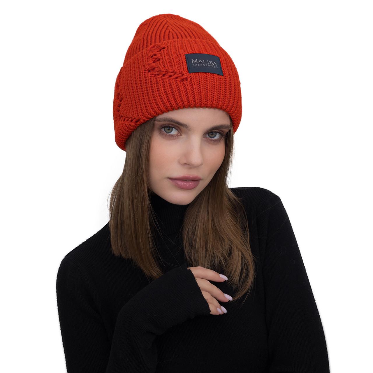 Шапка женская Malisa БРУНО без подкладки рваная с эмблемой на отвороте one size Морковный (262108) - фото 2 Шапка женская Malisa БРУНО без подкладки рваная с эмблемой на отвороте one size Морковный (262108) - фото 2