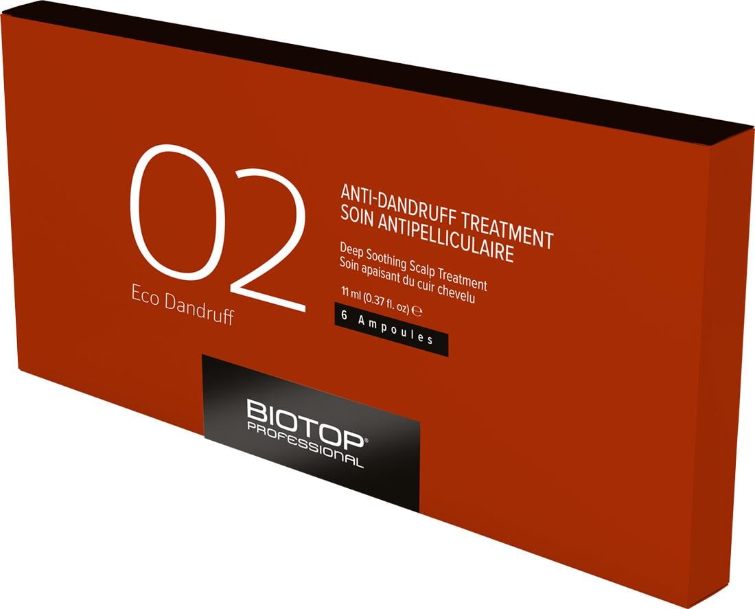 Ампулы против перхоти BIOTOP 02 Eco Dandruff интенсивное лечение и питание кожи головы 6×11 мл (46009)