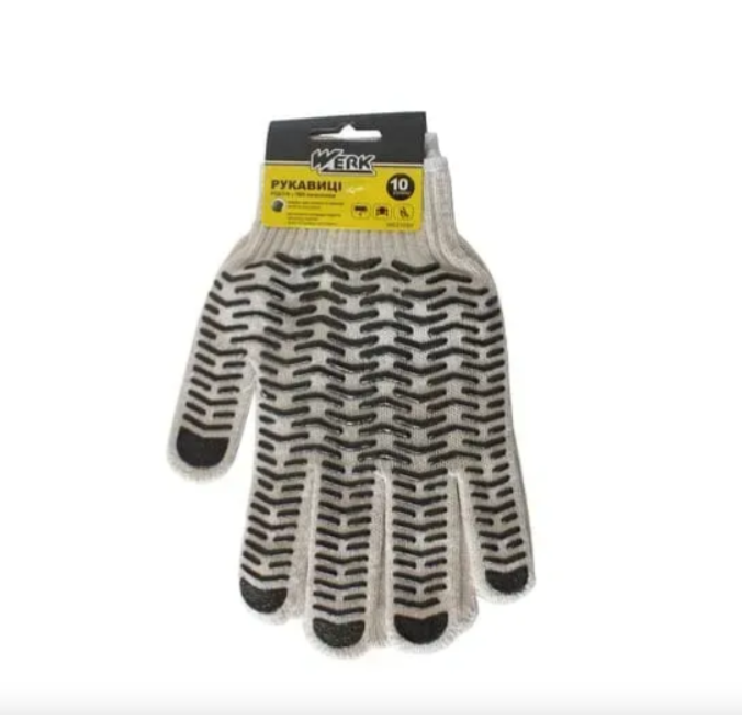 Перчатки рабочие Werk волна трикотажные хлопок/ПВХ с подвеской р. 10 Бело-черный (WE2103H)
